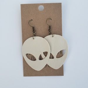 Alien Head - Ivory Faux Leather Fishhook Earrings